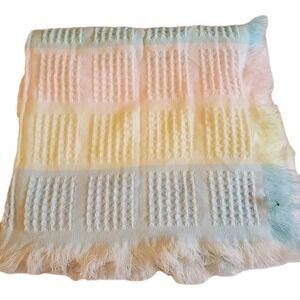Vtg All Mine Waffle Weave Baby Blanket‎ Acrylic Made in Japan Pastel Knit